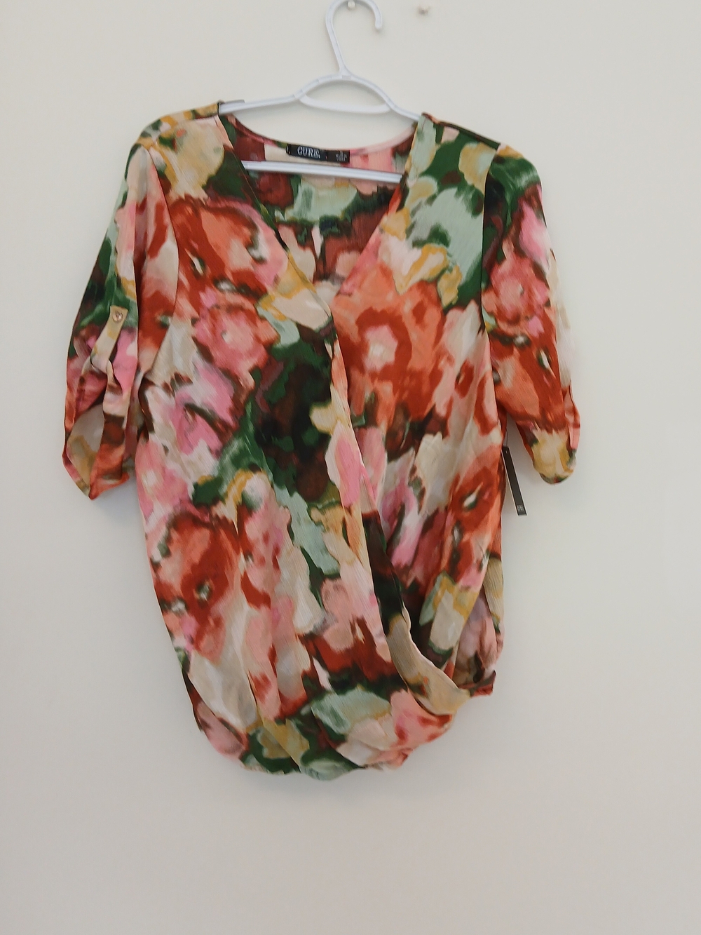 Floral Wrap Front Blouse in Pink & Green